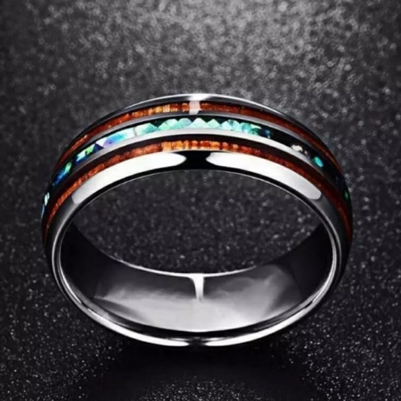 NEW Tungsten Hawaiian Koa Wood Blue Abalone ring - Picture 2 of 7